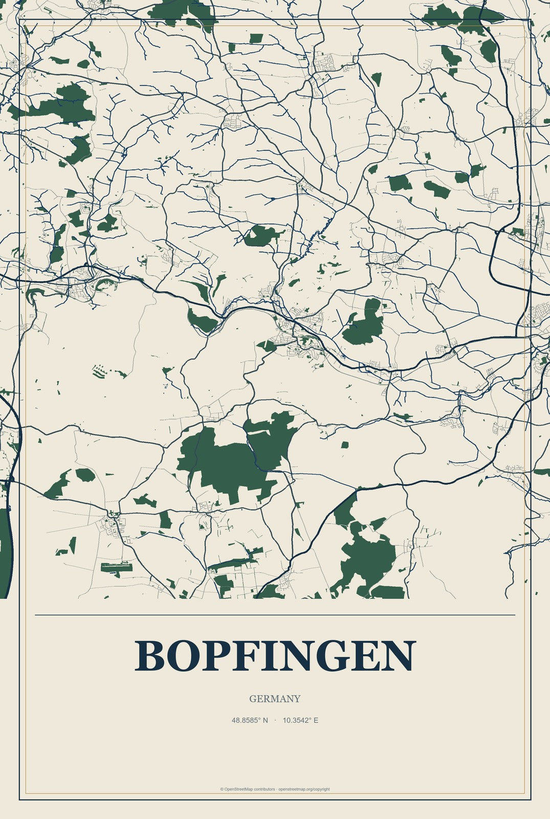 Bopfingen, Germany City Map Aluminum Sign in Coastal Cutout style