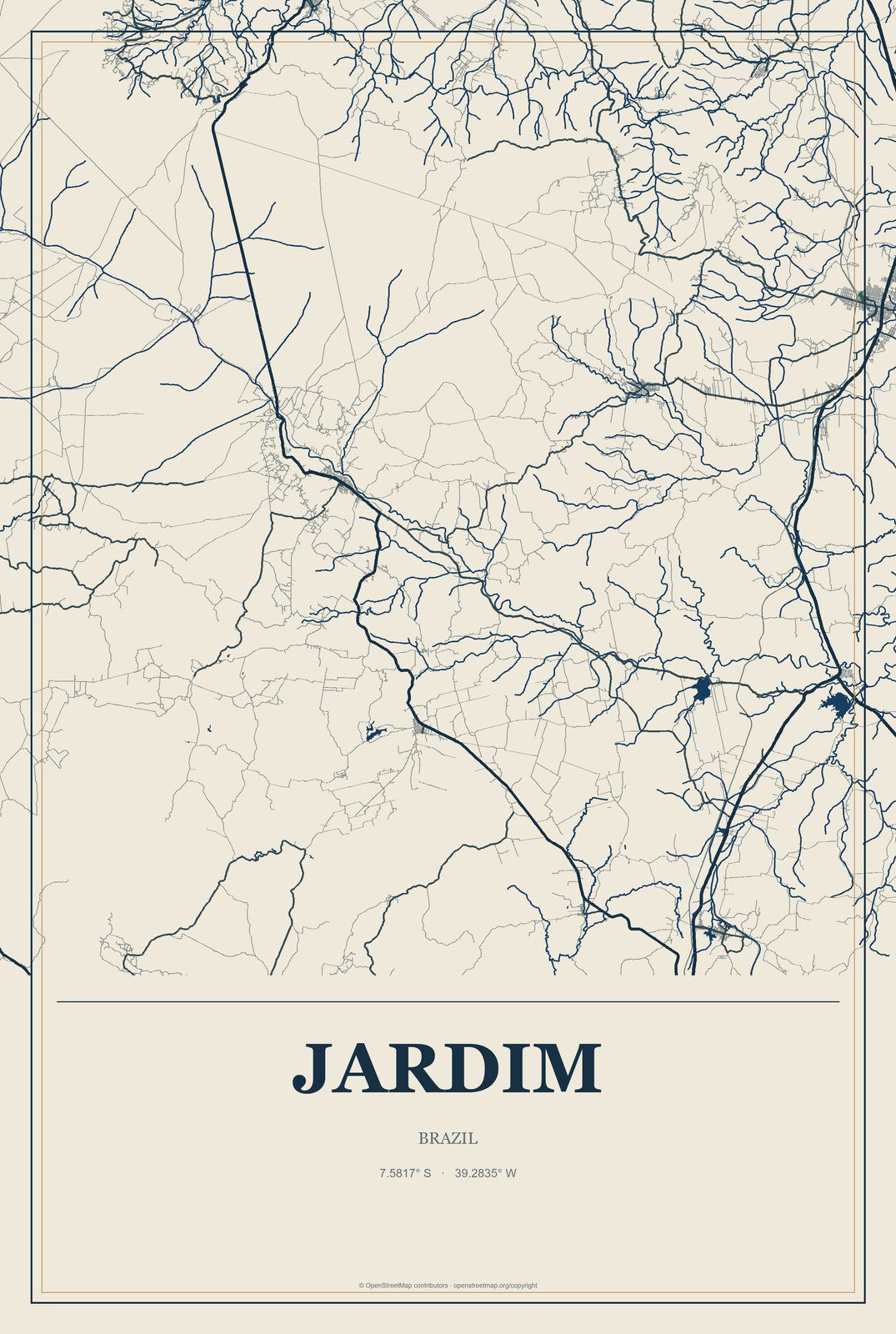 Jardim, Mato Grosso do Sul, Brazil City Map Aluminum Sign in Coastal Cutout style