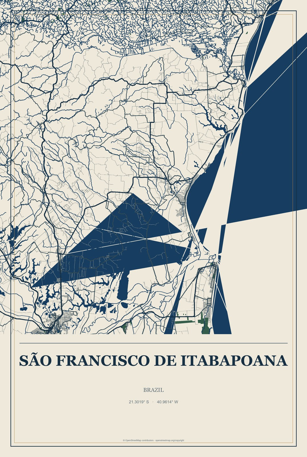 São Francisco de Itabapoana, Brazil City Map Aluminum Sign in Coastal Cutout style