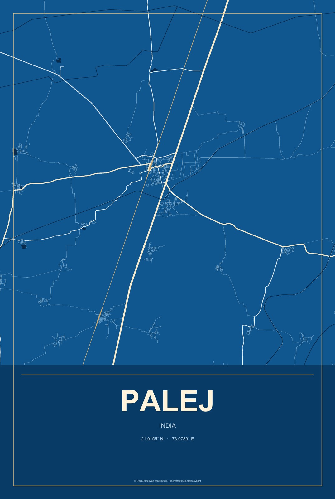 Palej, India City Map Aluminum Sign in Harbor Cobalt style