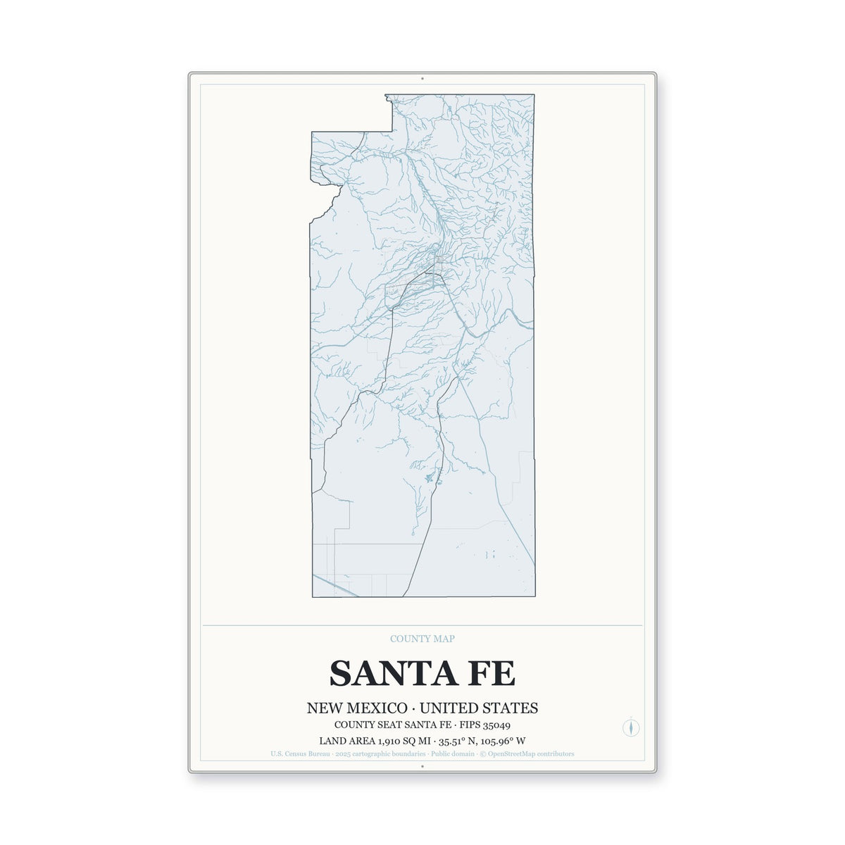 Santa Fe County, New Mexico Map Aluminum Sign in Gallery Air style