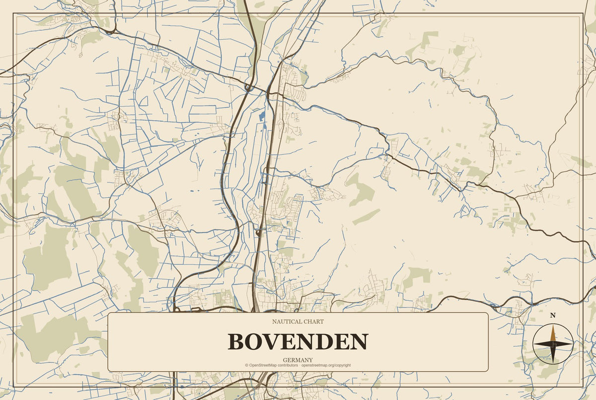 Bovenden, Germany City Map Aluminum Sign in Heritage Nautical style