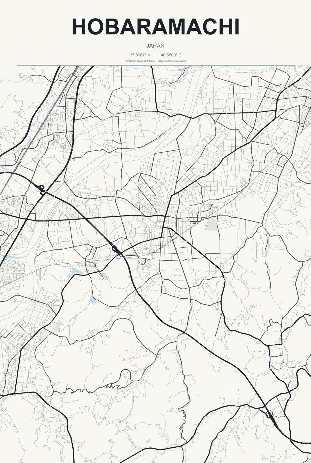 Hobaramachi, Japan City Map Aluminum Sign in Headline Atlas style