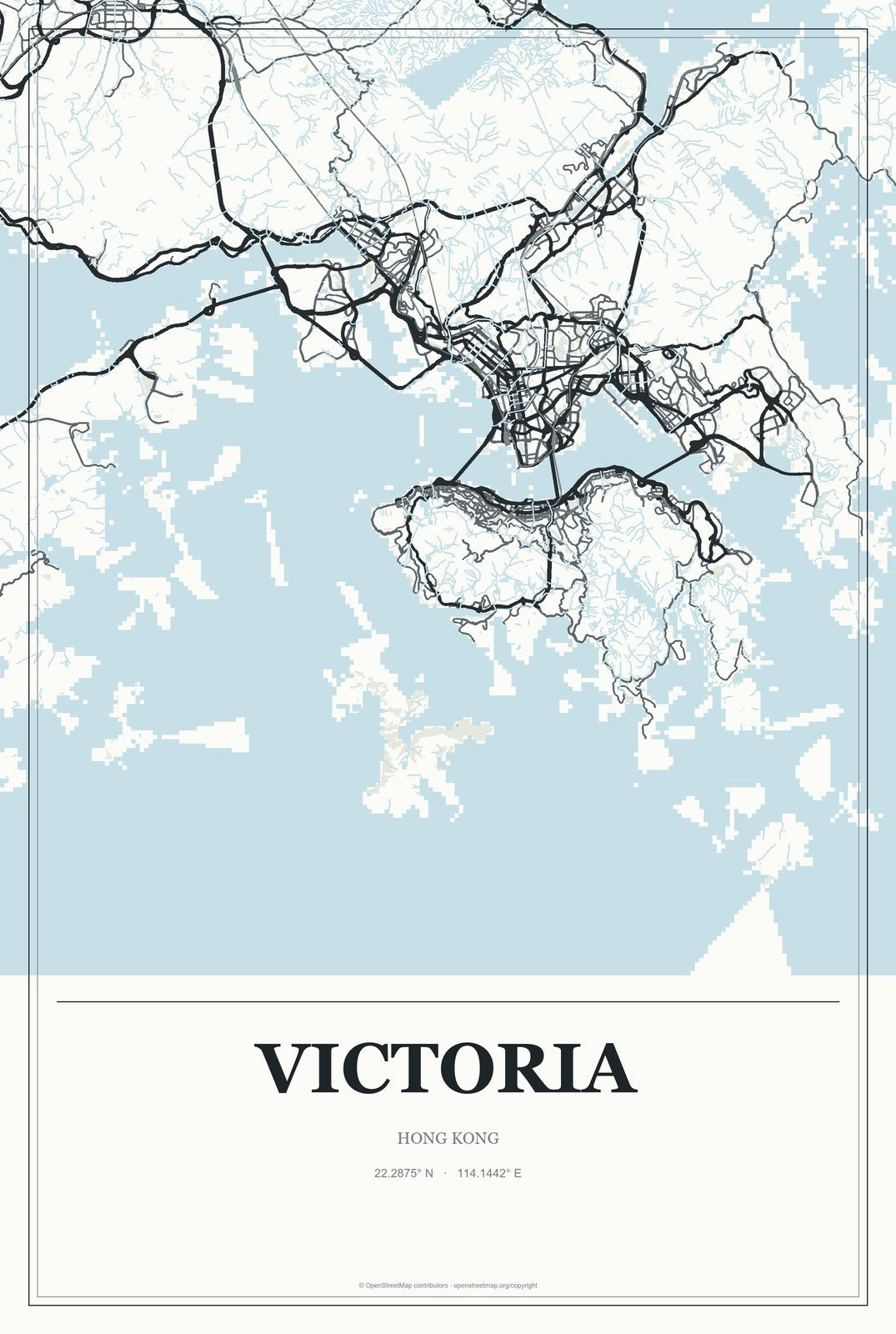 Victoria, Hong Kong City Map Aluminum Sign in Gallery Air style