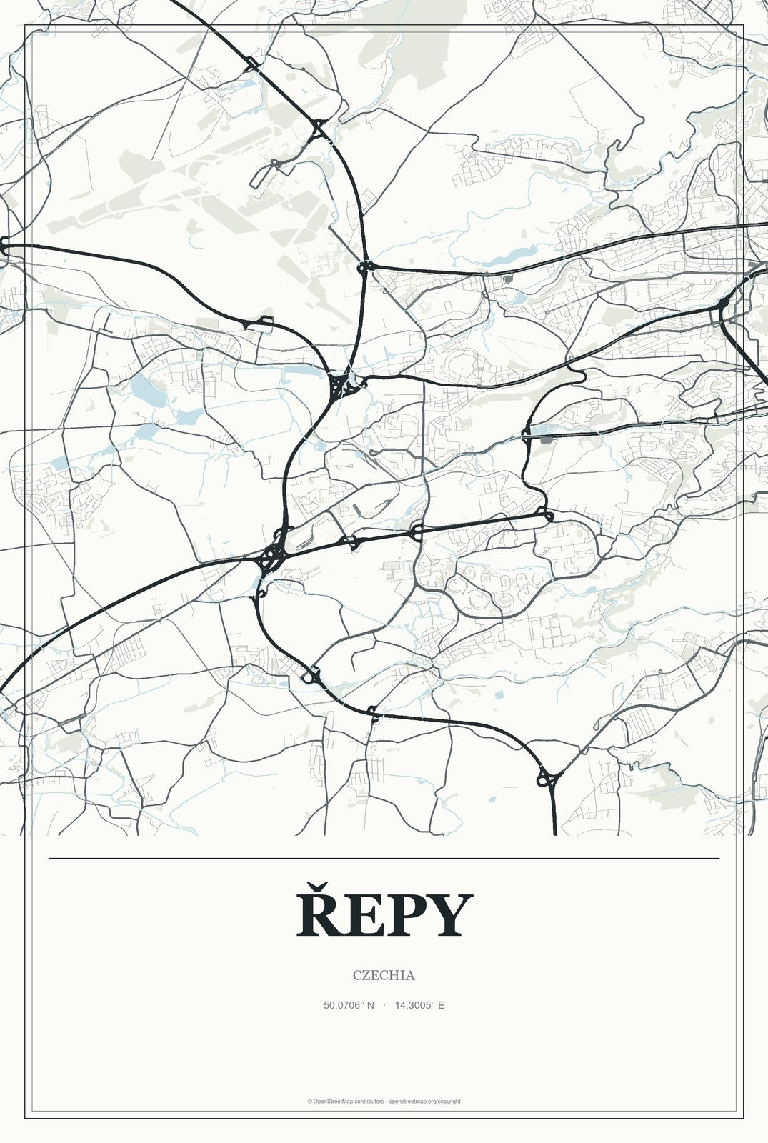 Řepy, Czechia City Map Aluminum Sign in Gallery Air style