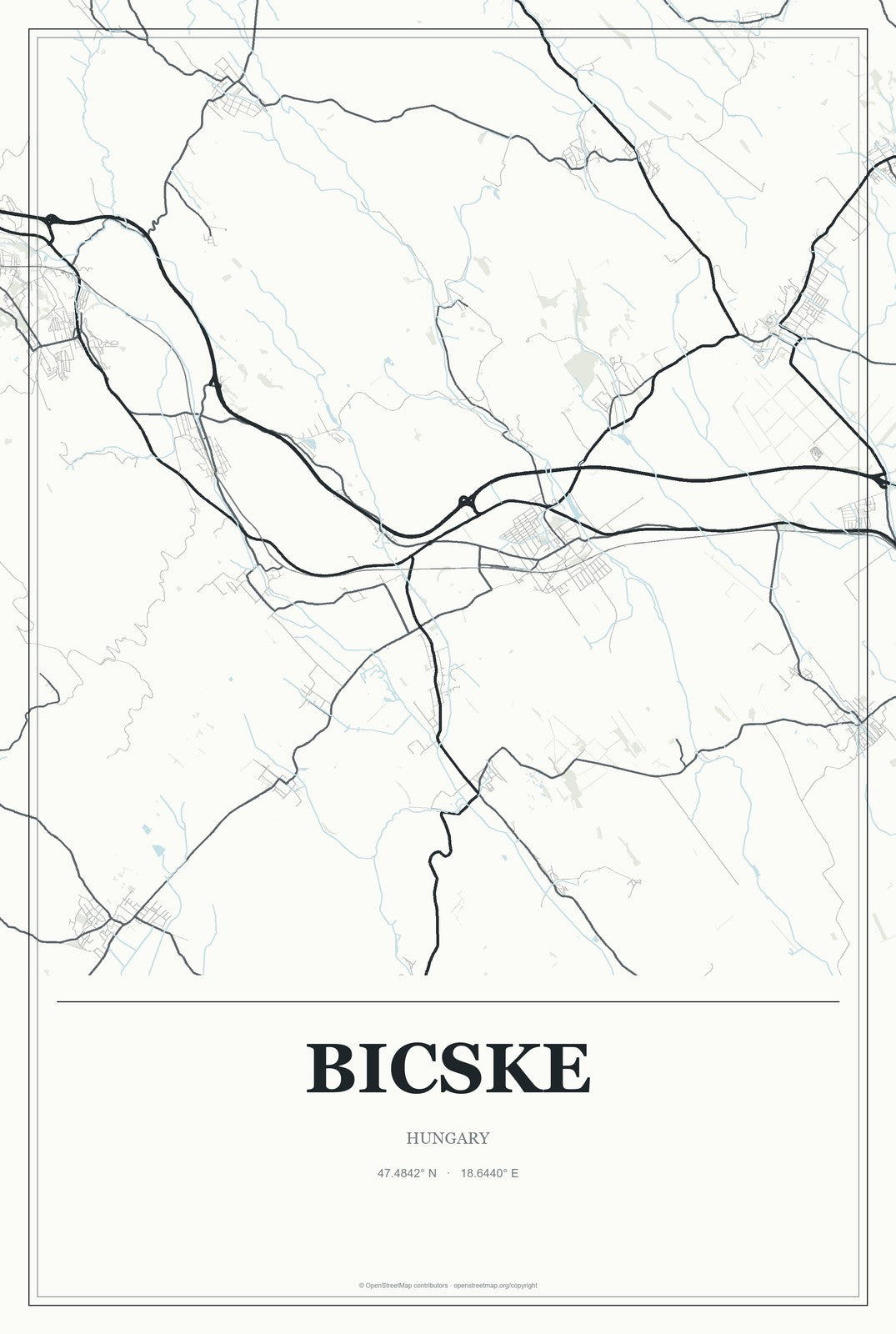 Bicske, Hungary City Map Aluminum Sign in Gallery Air style