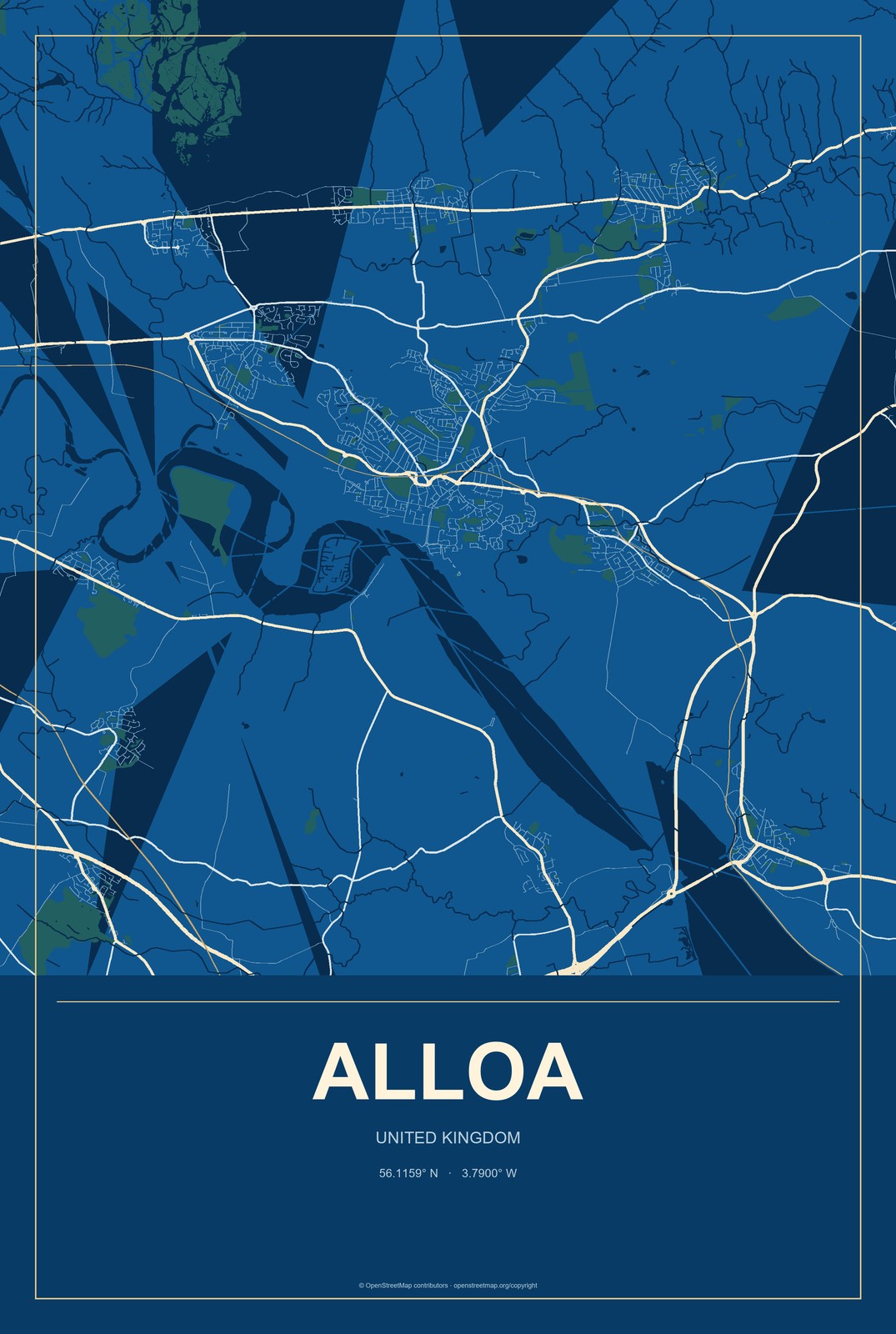Alloa, United Kingdom City Map Aluminum Sign in Harbor Cobalt style