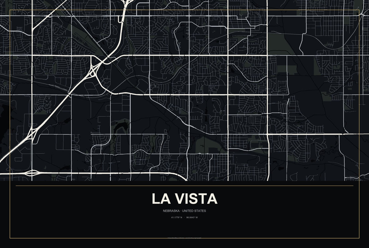 La Vista, Nebraska City Map Aluminum Sign in Metropolitan Noir style