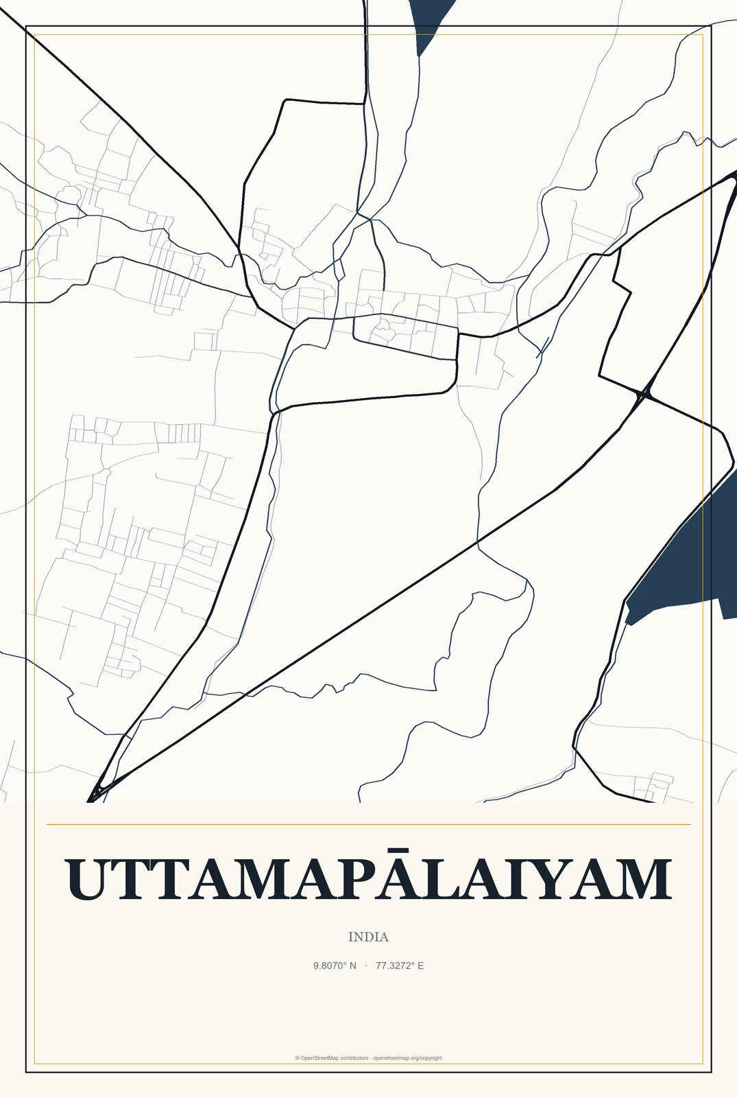 Uttamapālaiyam, India City Map Aluminum Sign in Citrine Modern style