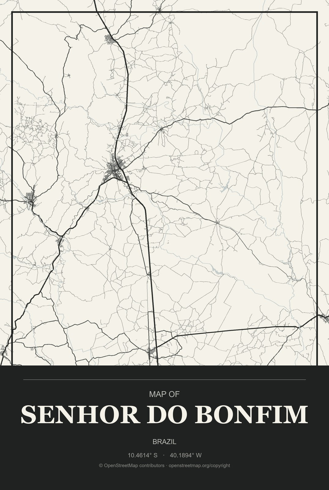 Senhor do Bonfim, Brazil City Map Aluminum Sign in Museum Plaque style
