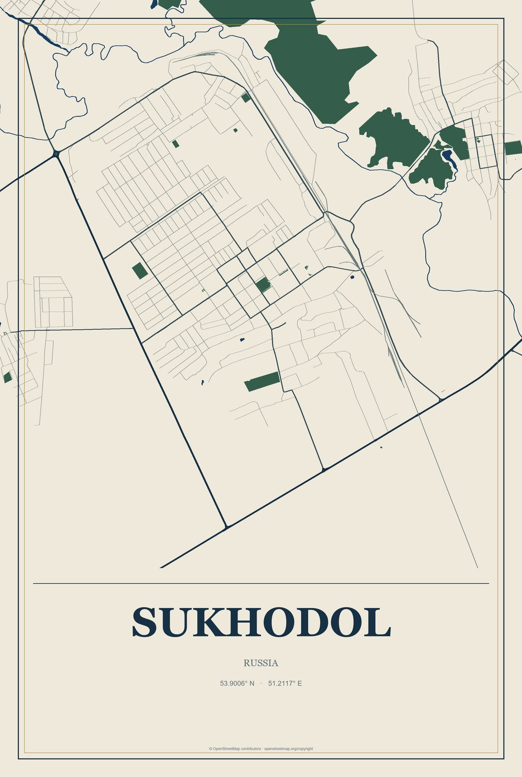 Sukhodol, Russia City Map Aluminum Sign in Coastal Cutout style
