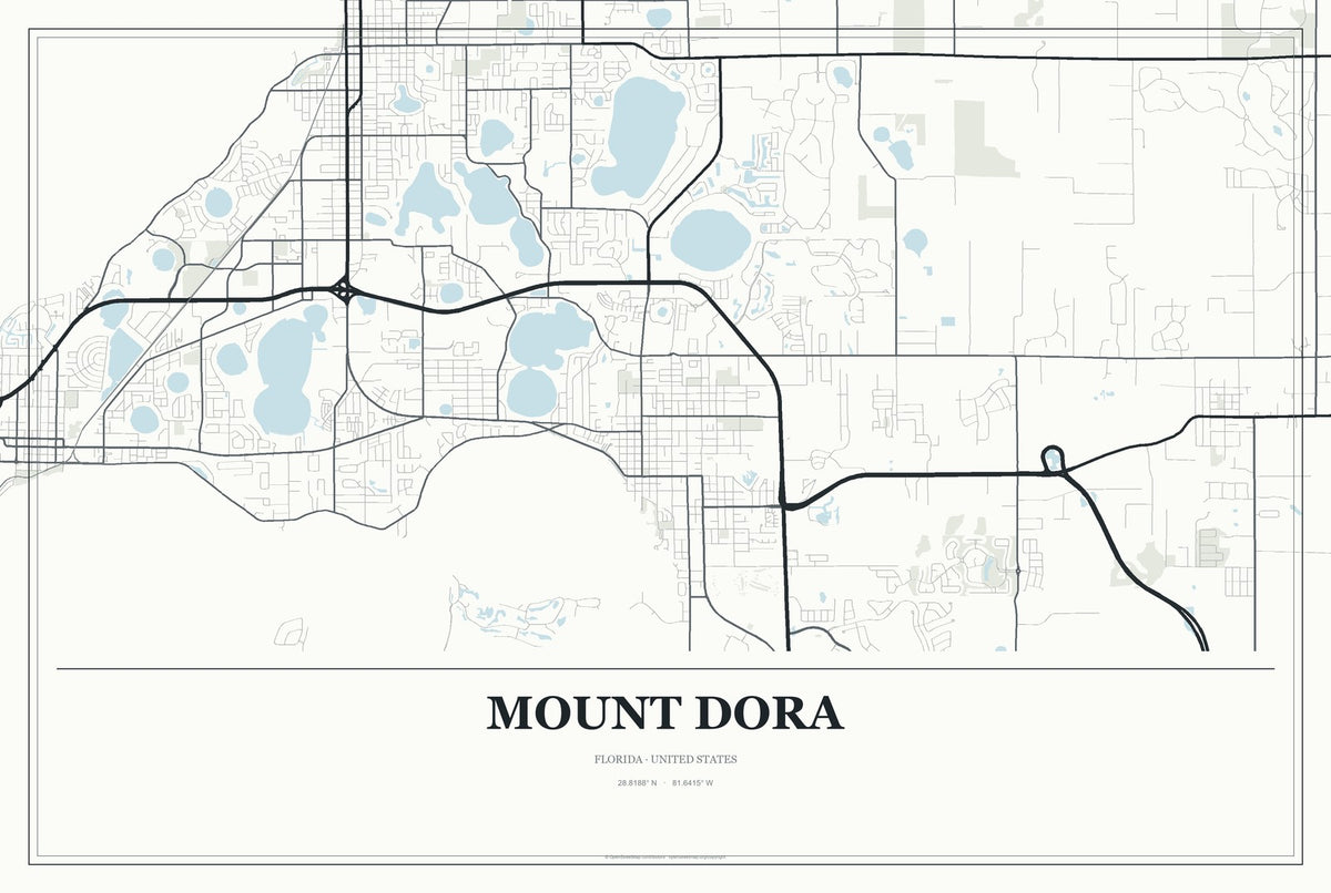 Mount Dora, Florida City Map Aluminum Sign in Gallery Air style