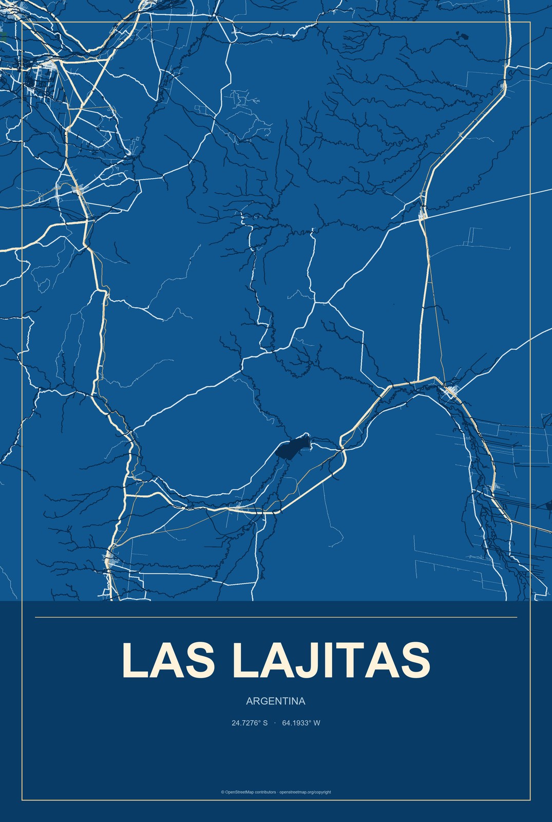 Las Lajitas, Argentina City Map Aluminum Sign in Harbor Cobalt style