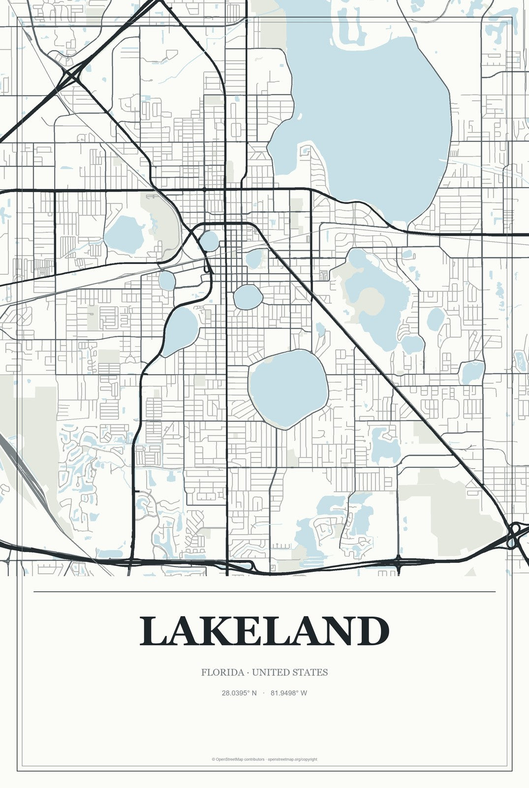 Lakeland, Florida City Map Aluminum Sign in Gallery Air style