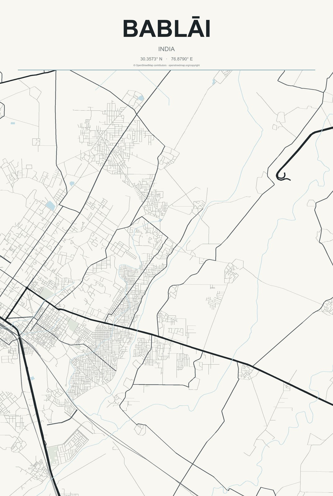 Bablāi, India City Map Aluminum Sign in Headline Atlas style
