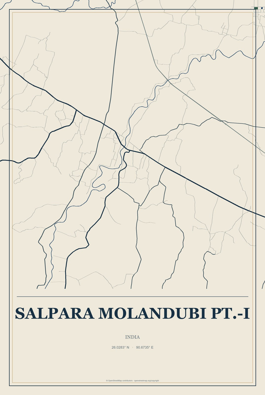 Salpara Molandubi Pt.-I, India City Map Aluminum Sign in Coastal Cutout style