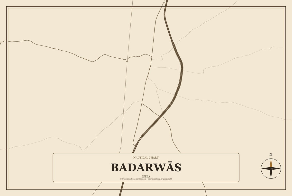 Badarwās, India City Map Aluminum Sign in Heritage Nautical style