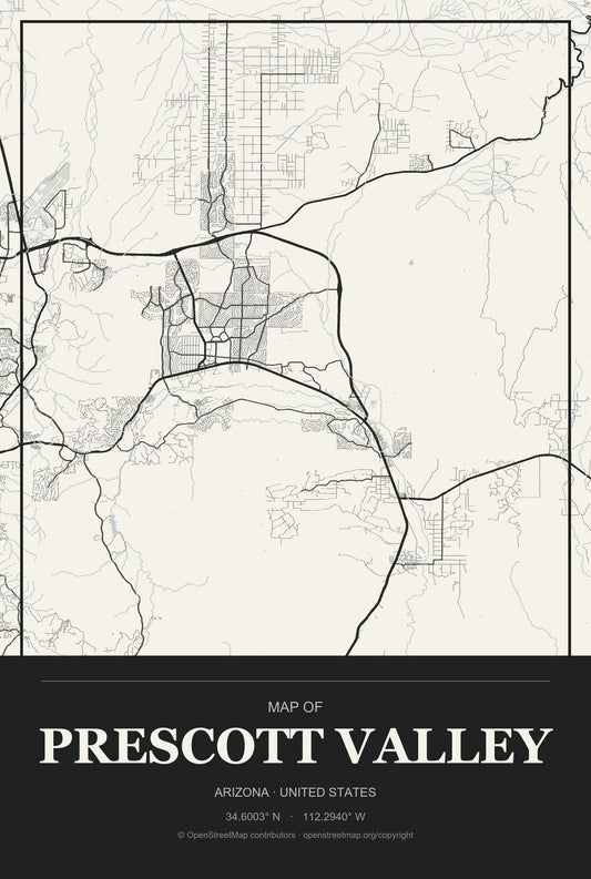 Prescott Valley, Arizona City Map Aluminum Sign in Museum Plaque style