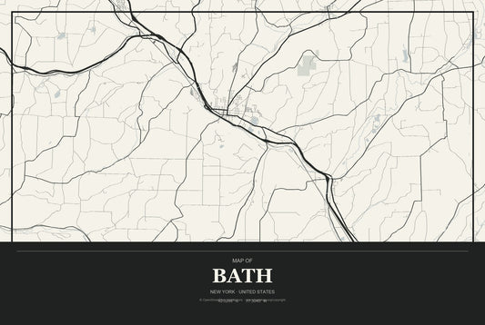 Bath, New York City Map Aluminum Sign in Museum Plaque style