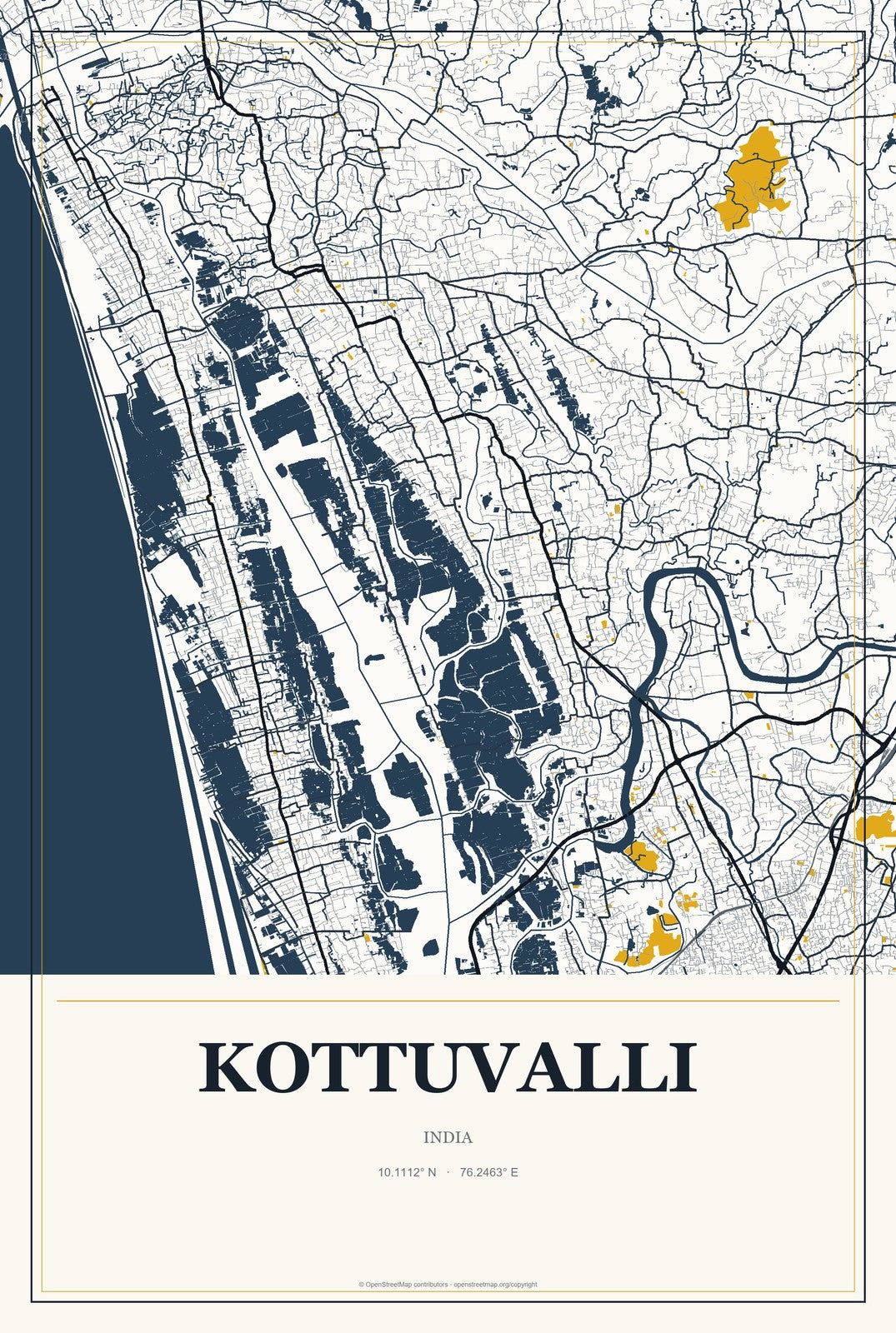 Kottuvalli, India City Map Aluminum Sign in Citrine Modern style