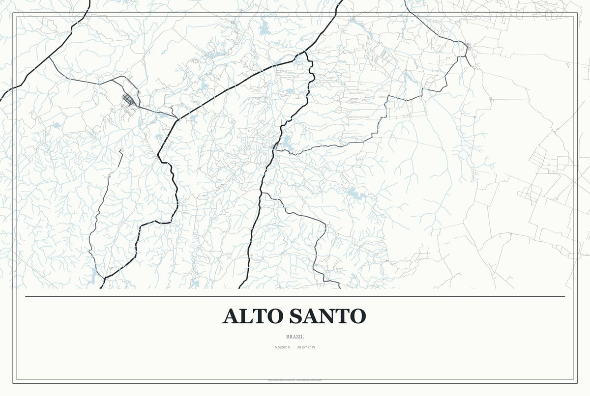 Alto Santo, Brazil City Map Aluminum Sign in Gallery Air style
