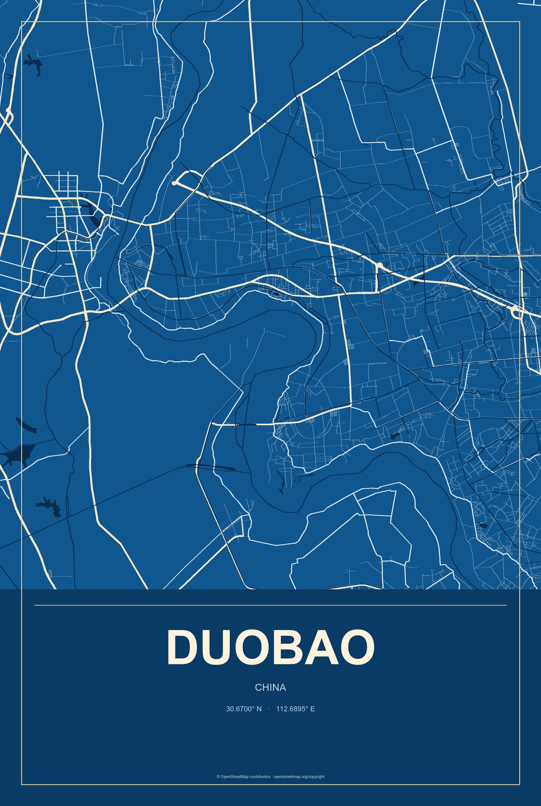 Duobao, China City Map Aluminum Sign in Harbor Cobalt style