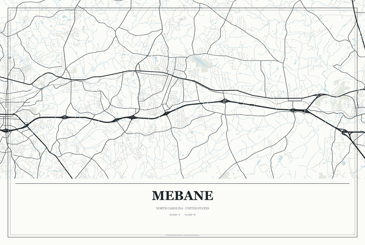 Mebane, North Carolina City Map Aluminum Sign in Gallery Air style