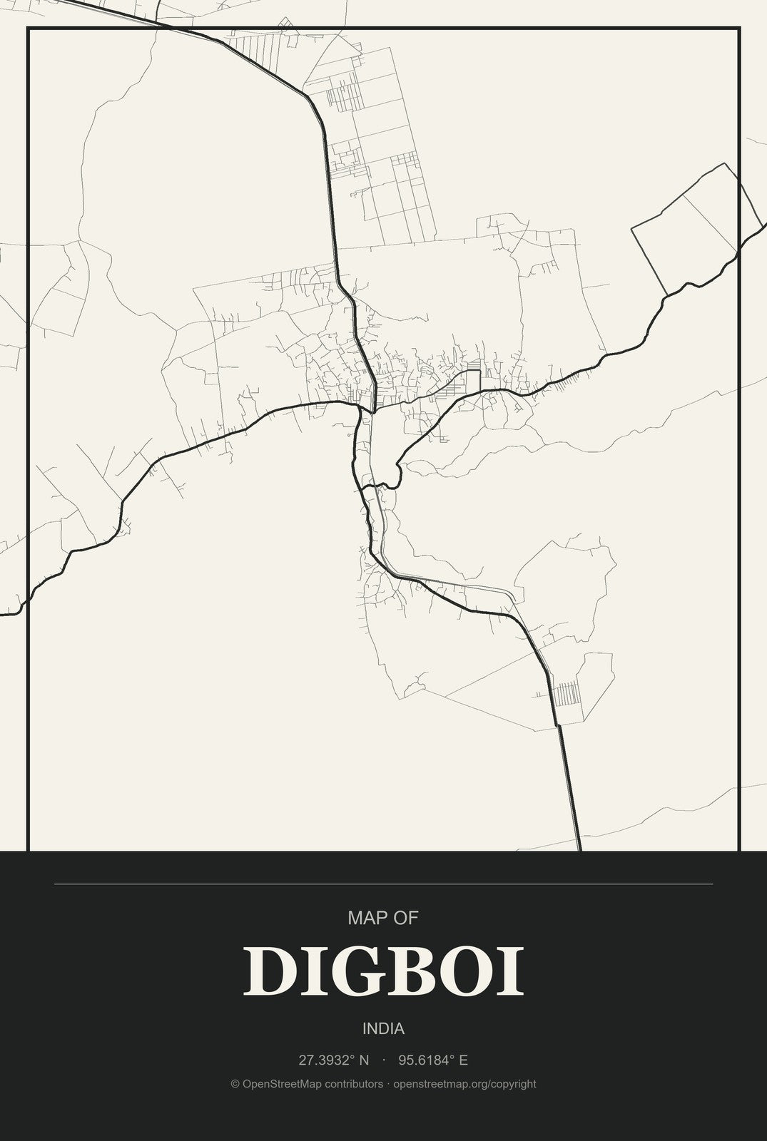Digboi, India City Map Aluminum Sign in Museum Plaque style
