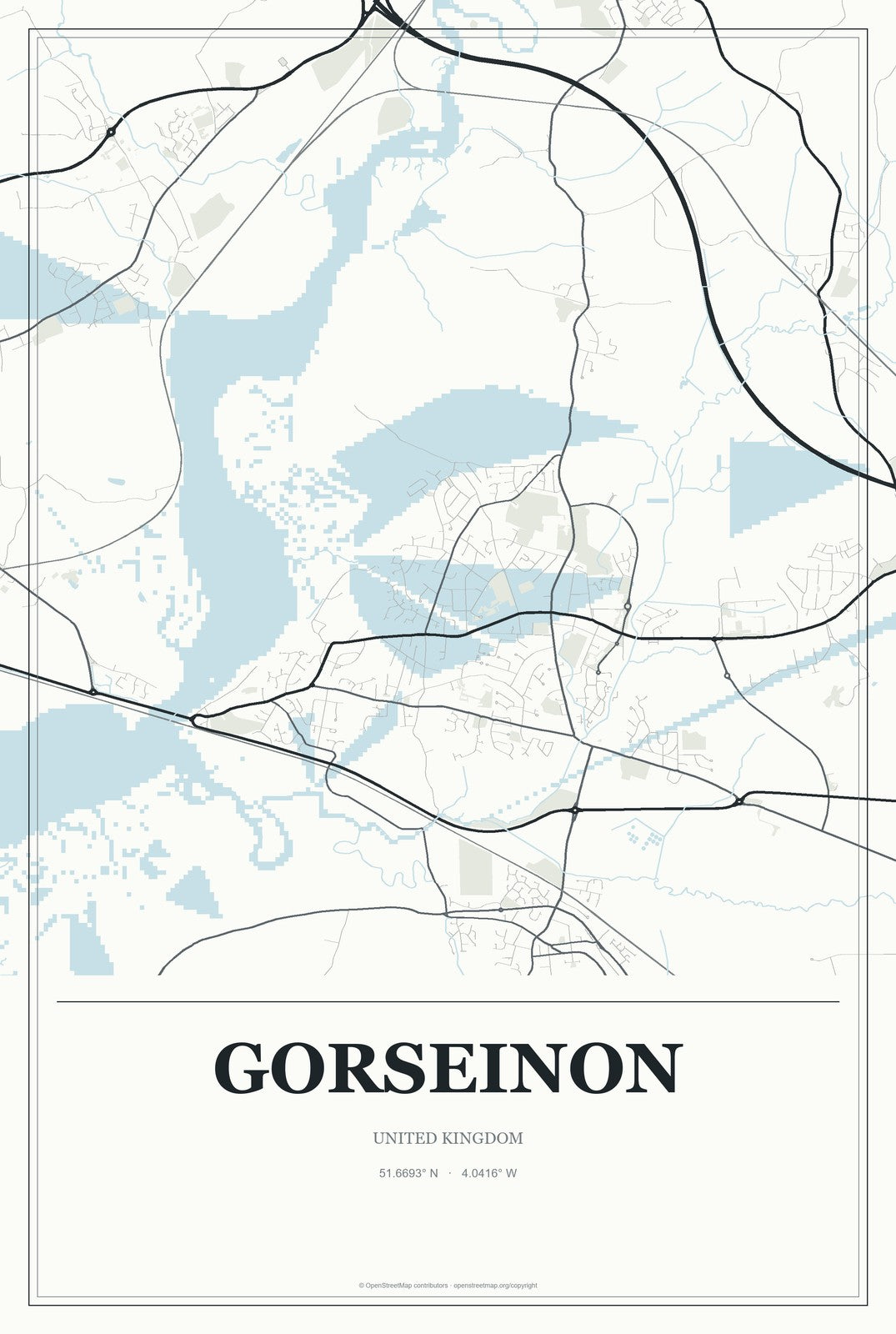 Gorseinon, United Kingdom City Map Aluminum Sign in Gallery Air style