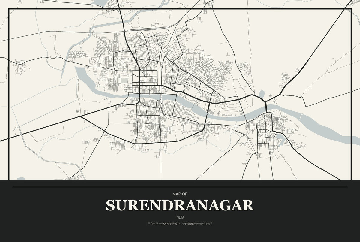Surendranagar, India City Map Aluminum Sign in Museum Plaque style