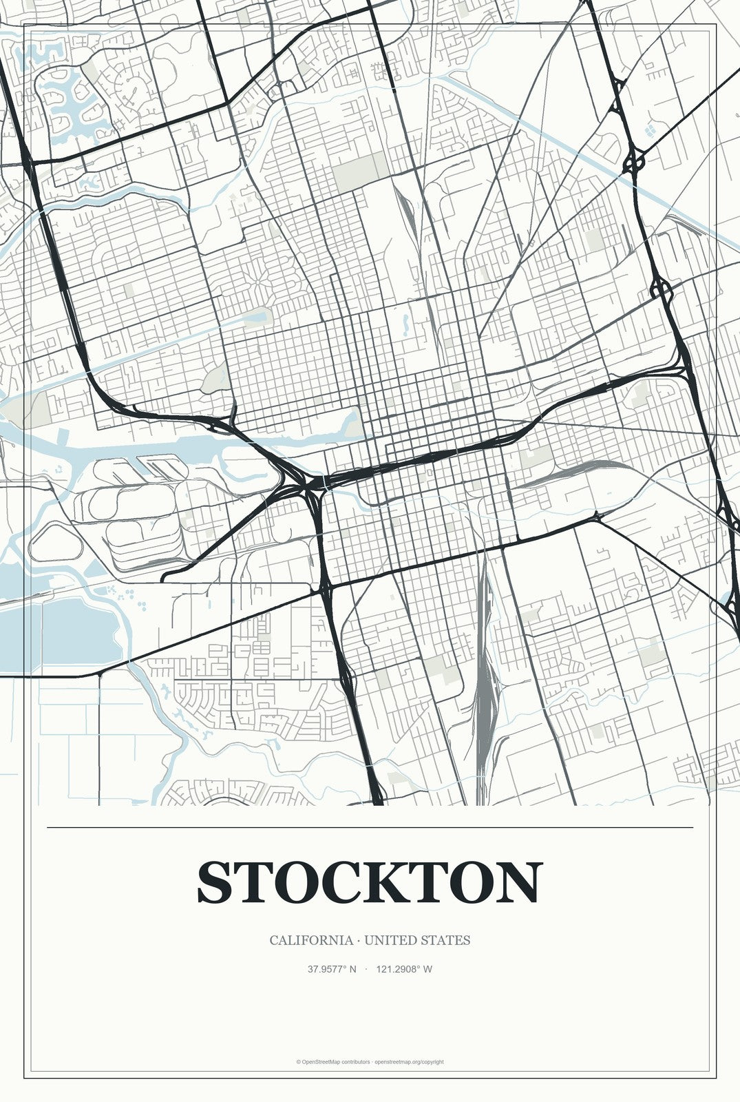 Stockton, California City Map Aluminum Sign in Gallery Air style