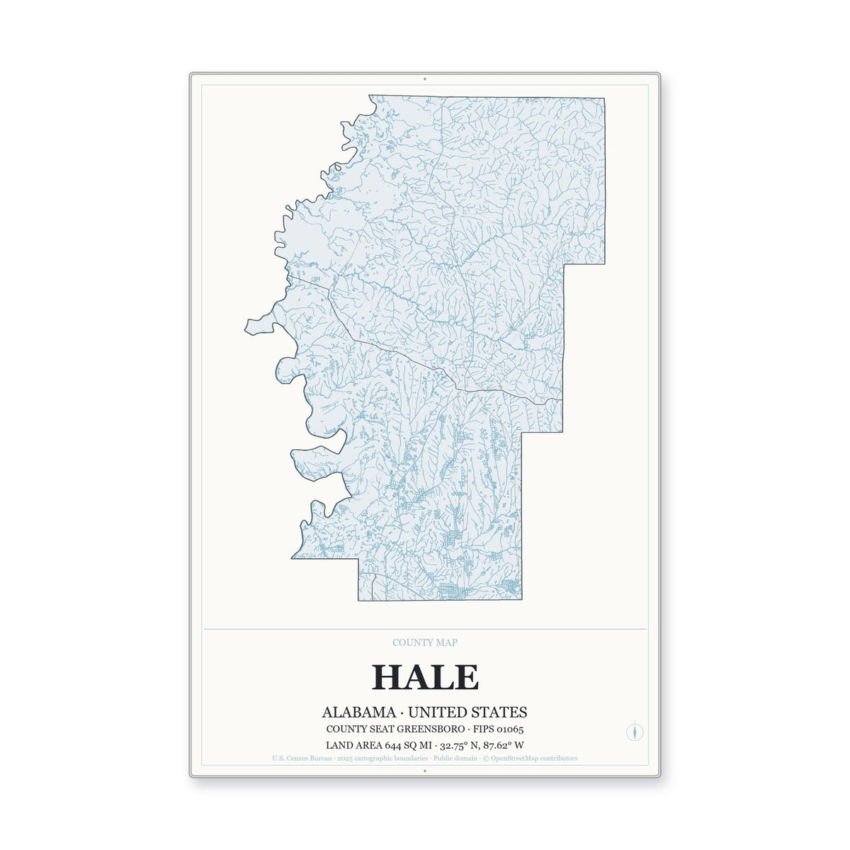 Hale County, Alabama Map Aluminum Sign in Gallery Air style