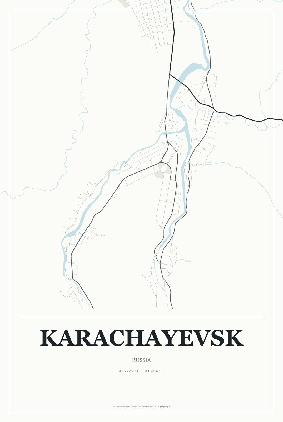 Karachayevsk, Russia City Map Aluminum Sign in Gallery Air style