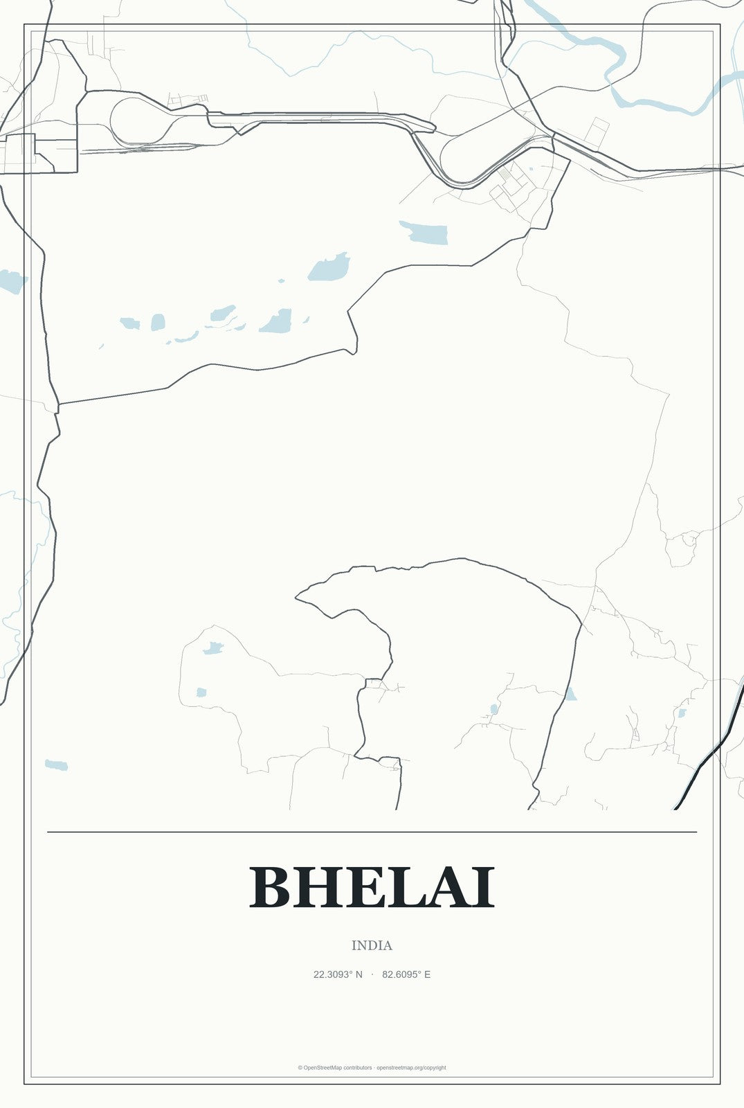 Bhelai, India City Map Aluminum Sign in Gallery Air style