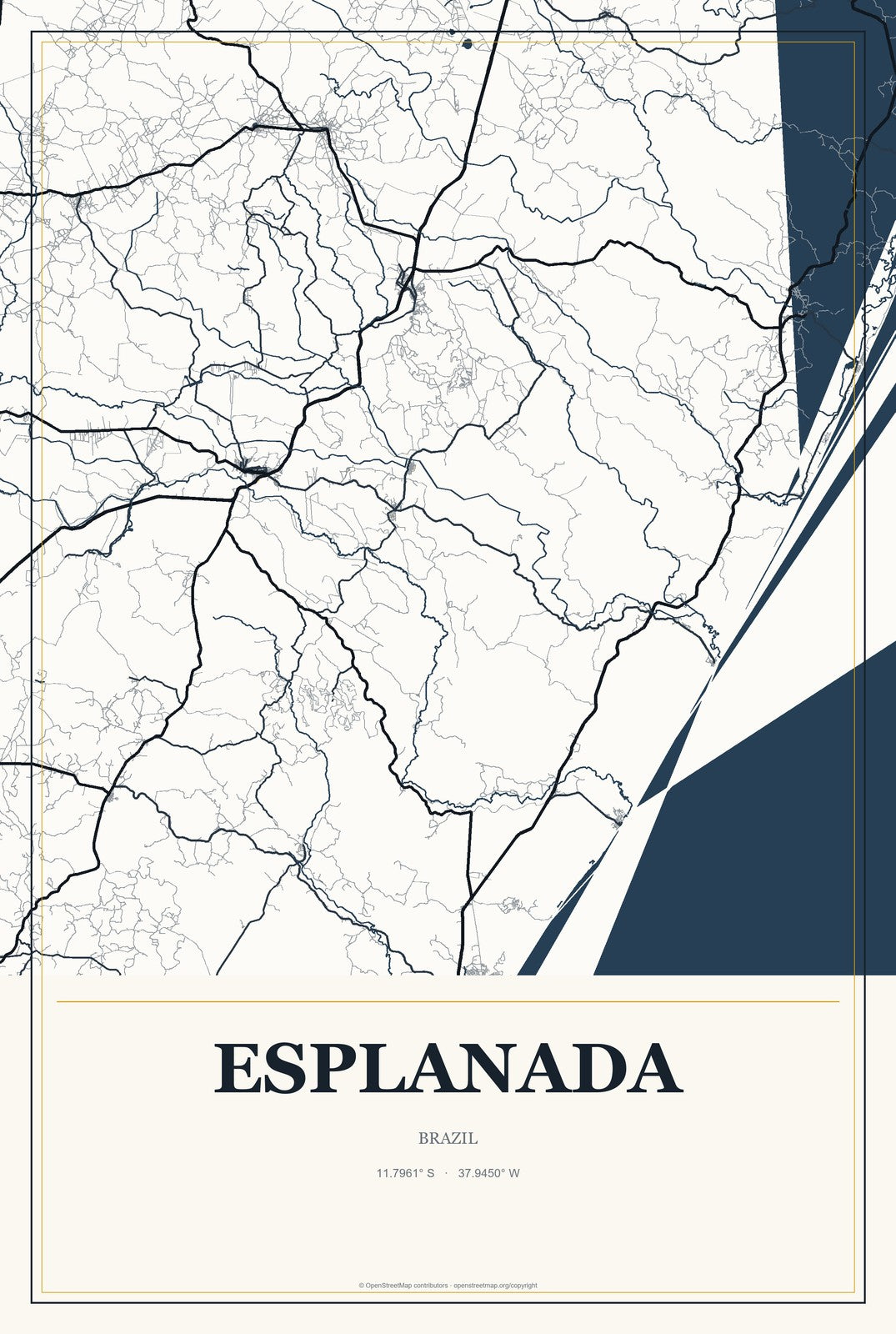 Esplanada, Brazil City Map Aluminum Sign in Citrine Modern style