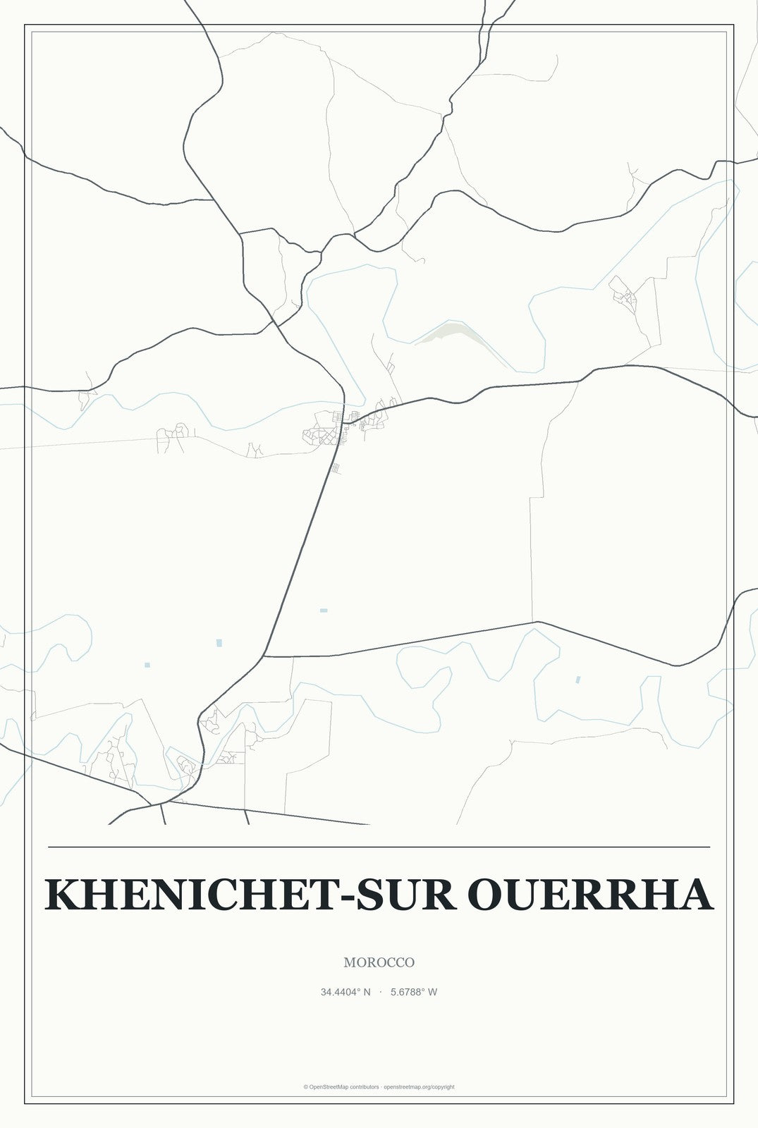 Khenichet-sur Ouerrha, Morocco City Map Aluminum Sign in Gallery Air style