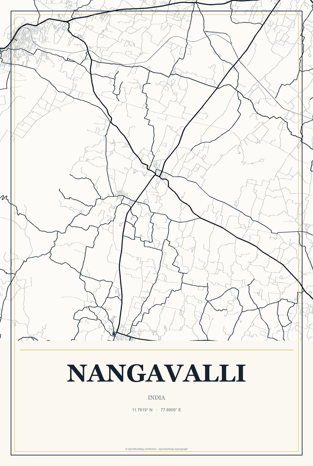 Nangavalli, India City Map Aluminum Sign in Citrine Modern style