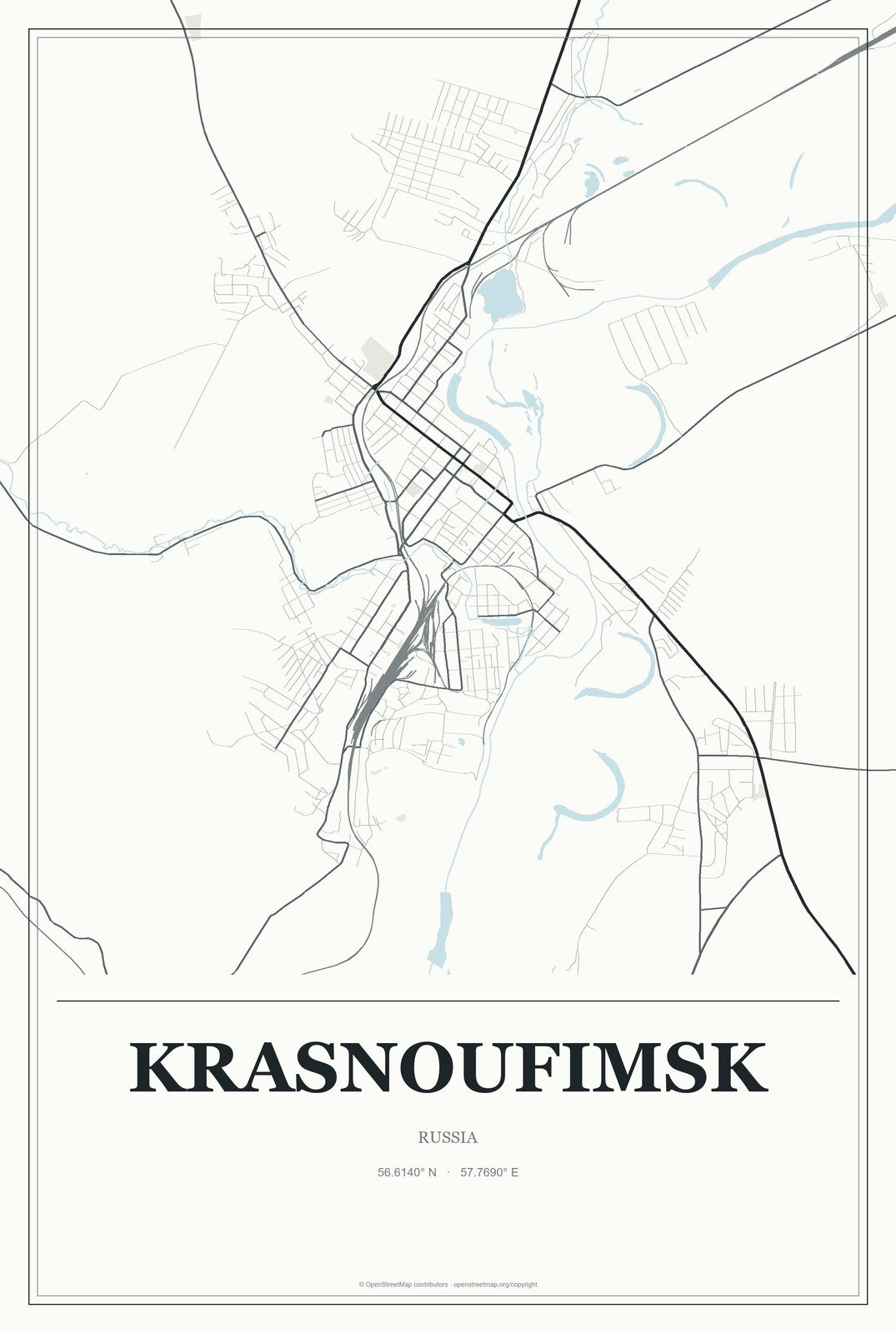 Krasnoufimsk, Russia City Map Aluminum Sign in Gallery Air style