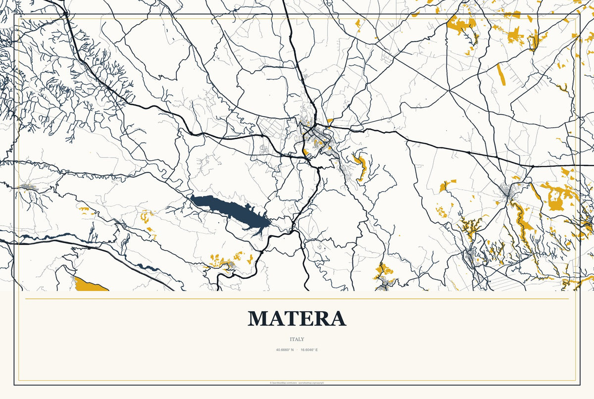 Matera, Italy City Map Aluminum Sign in Citrine Modern style