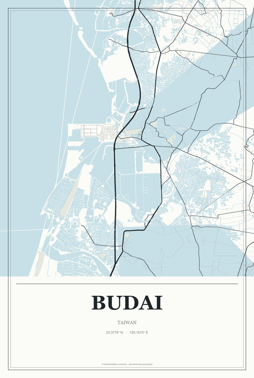 Budai, Taiwan City Map Aluminum Sign in Gallery Air style