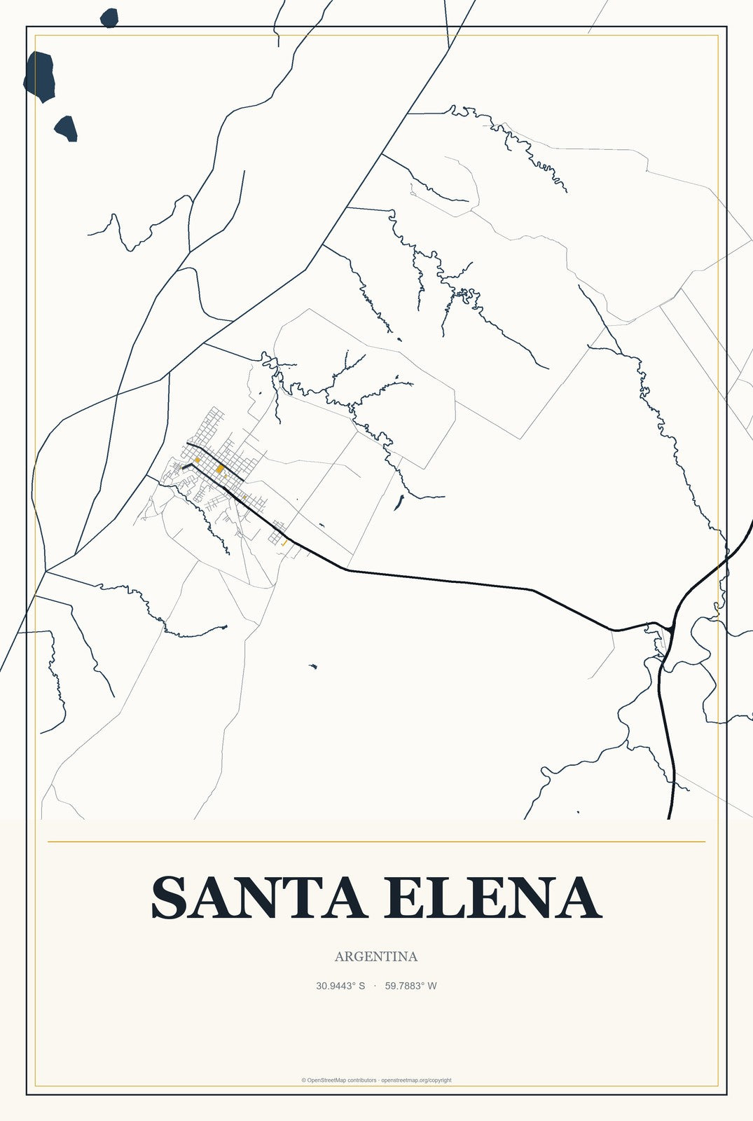 Santa Elena, Argentina City Map Aluminum Sign in Citrine Modern style