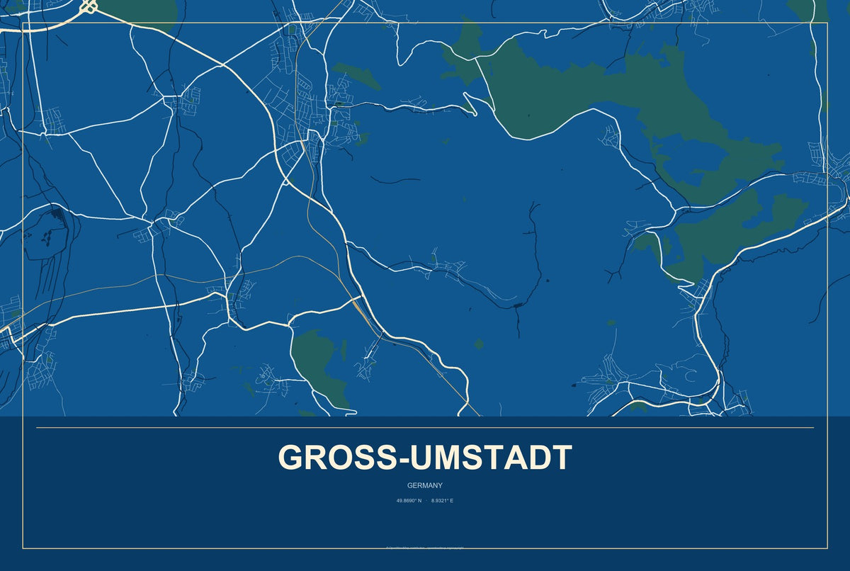 Groß-Umstadt, Germany City Map Aluminum Sign in Harbor Cobalt style