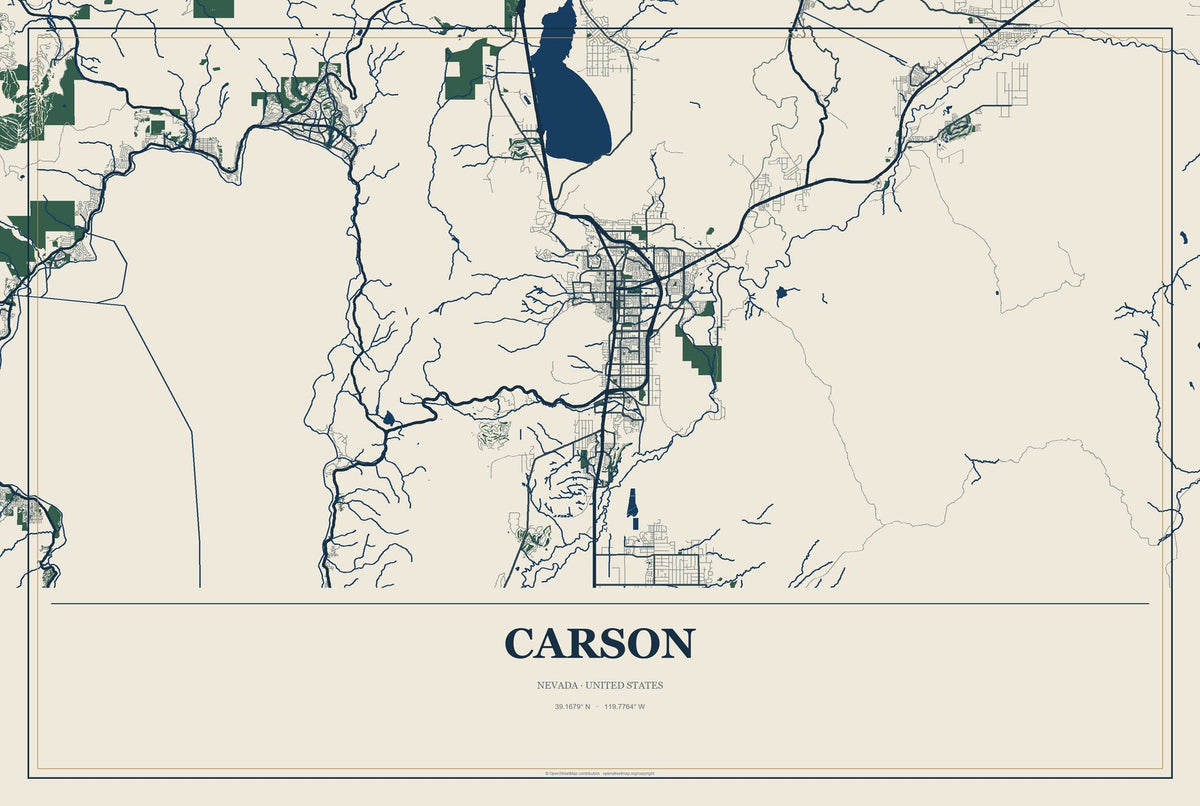 Carson, Nevada City Map Aluminum Sign in Coastal Cutout style