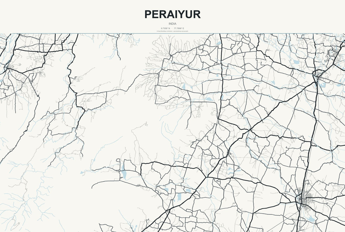 Peraiyur, India City Map Aluminum Sign in Headline Atlas style