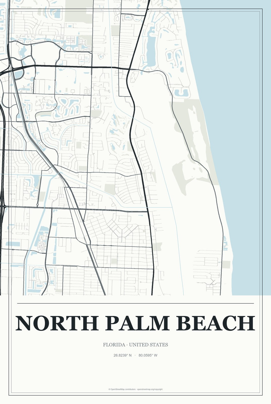 North Palm Beach, Florida City Map Aluminum Sign in Gallery Air style