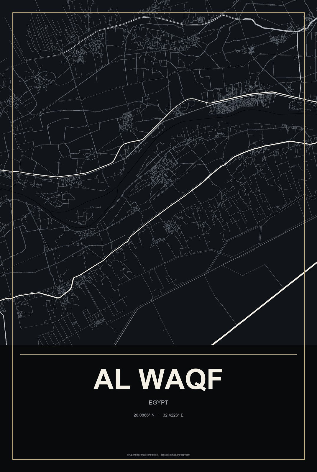 Al Waqf, Egypt City Map Aluminum Sign in Metropolitan Noir style
