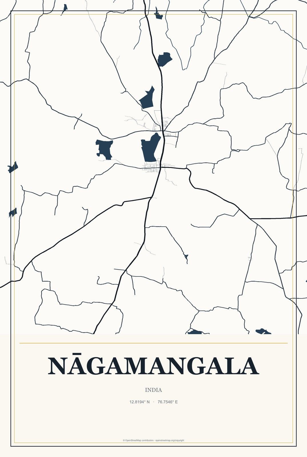 Nāgamangala, India City Map Aluminum Sign in Citrine Modern style