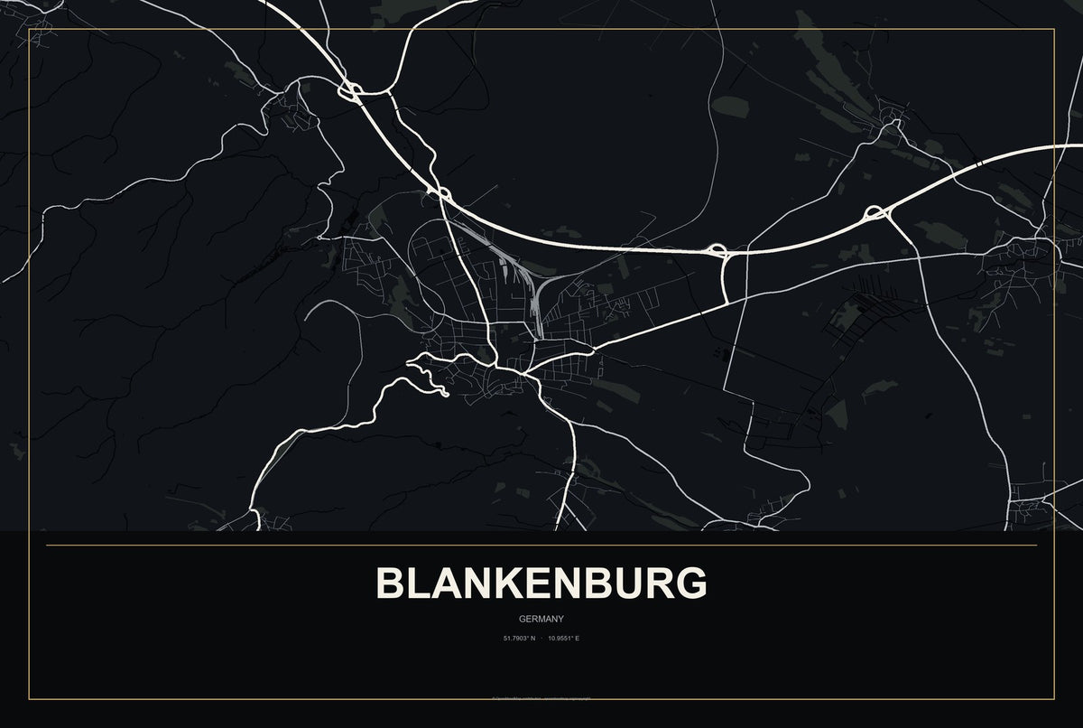 Blankenburg, Germany City Map Aluminum Sign in Metropolitan Noir style