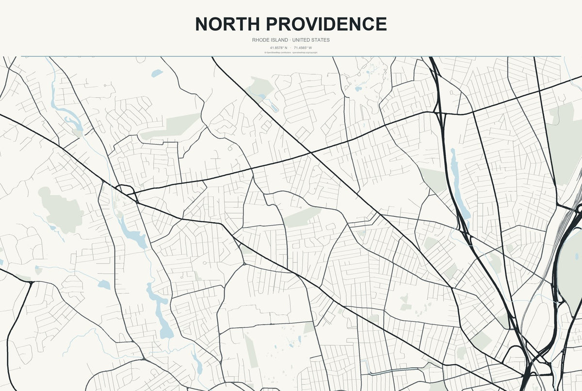 North Providence, Rhode Island City Map Aluminum Sign in Headline Atlas style
