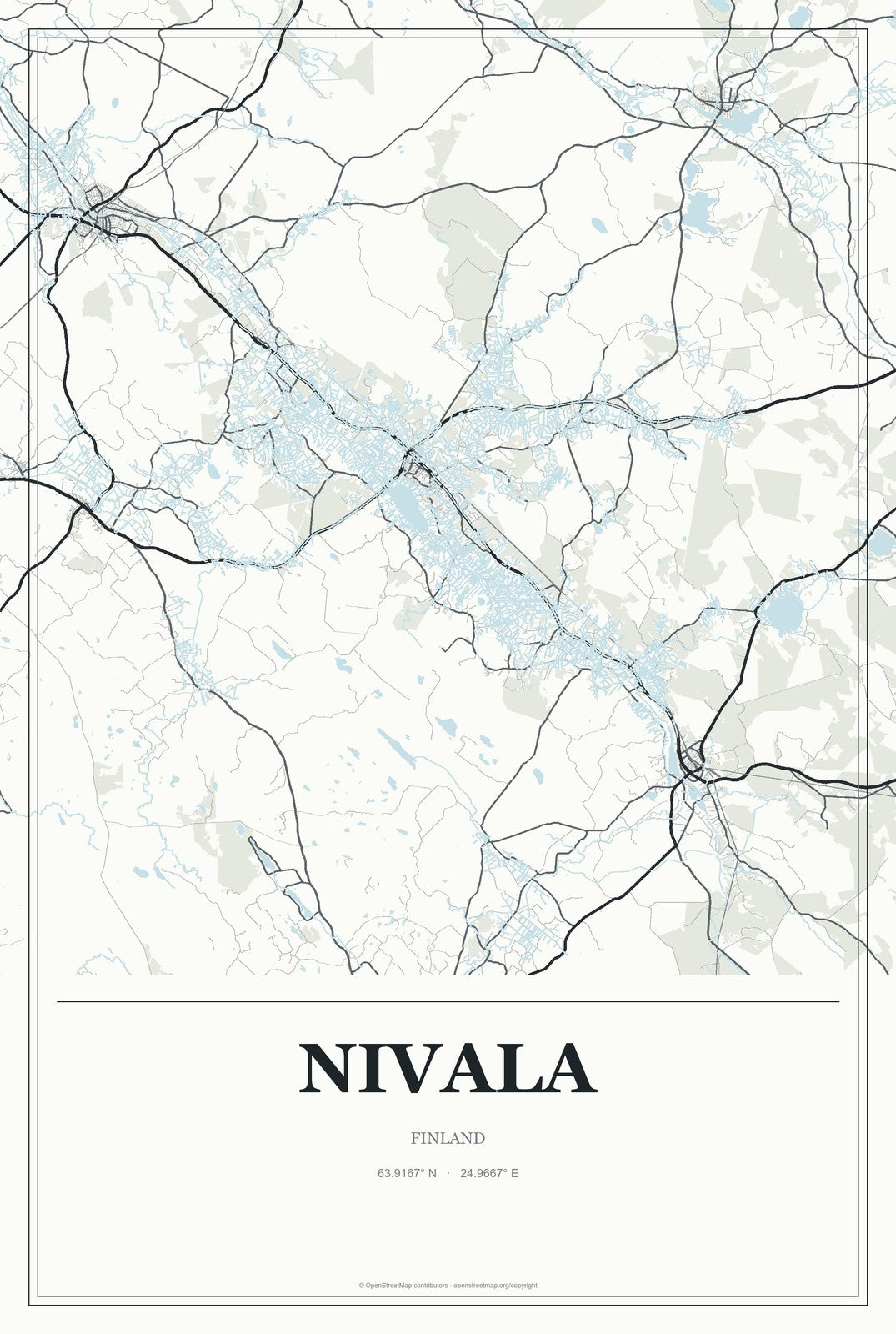 Nivala, Finland City Map Aluminum Sign in Gallery Air style